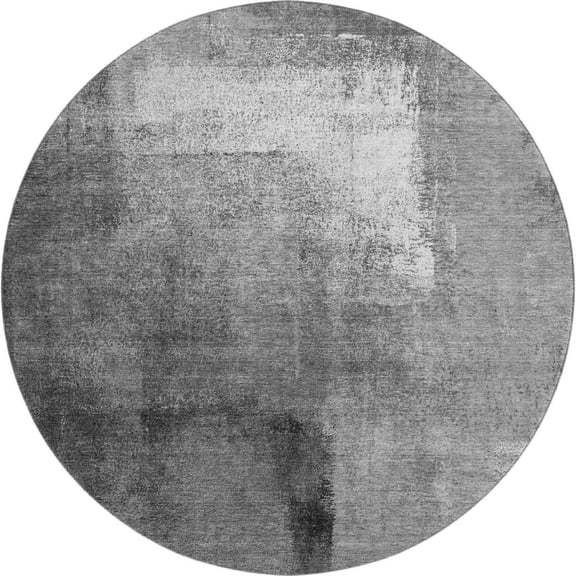 HomeRoots 665269 8 ft. Gray Silver & Charcoal Abstract Washable Round Area Rug with UV Protection