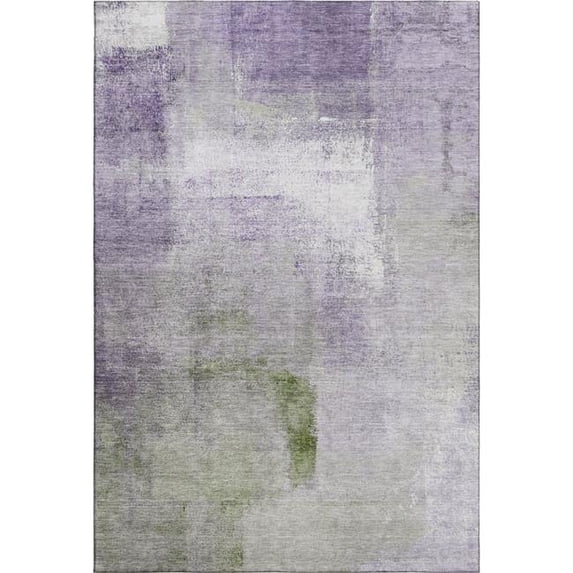HomeRoots 665288 8 x 10 ft. Purple, Ivory & Green Abstract Transitional Washable Machine Made Rectangle Area Rug with UV Protection