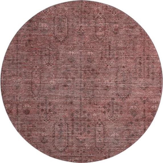 HomeRoots 665430 8 ft. Rust & Gray Southwestern Washable Round Area Rug with UV Protection