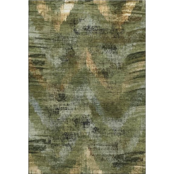 HomeRoots 665497 5 x 8 ft. Olive Green, Gold & Charcoal Abstract Washable Machine Made Rectangle Area Rug with UV Protection