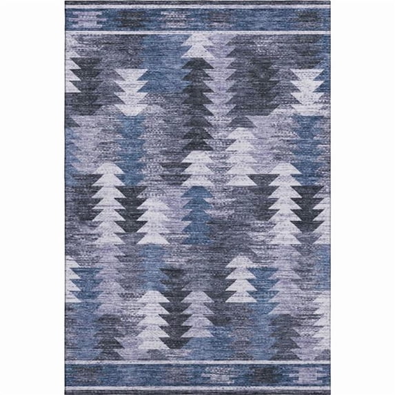 HomeRoots 665691 8 x 10 ft. Blue & Ivory Southwestern Transitional Washable Machine Made Rectangle Area Rug with UV Protection