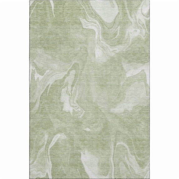 HomeRoots 665815 5 x 8 ft. Artichoke Green & Ivory Abstract Transitional Washable Machine Made Rectangle Area Rug with UV Protection