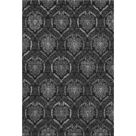 HomeRoots 666064 9 x 12 ft. Gray & Silver Medallion Transitional Washable Machine Made Rectangle Area Rug with UV Protection