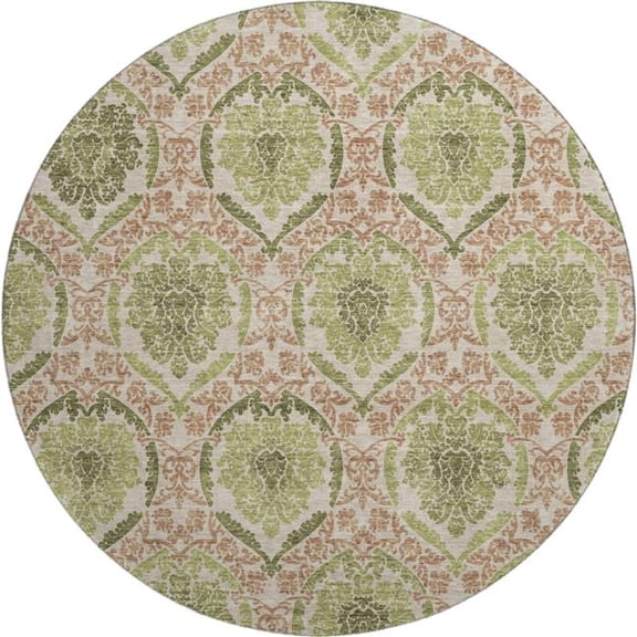HomeRoots 666152 8 ft. Olive Green & Copper Medallion Washable Round Area Rug with UV Protection