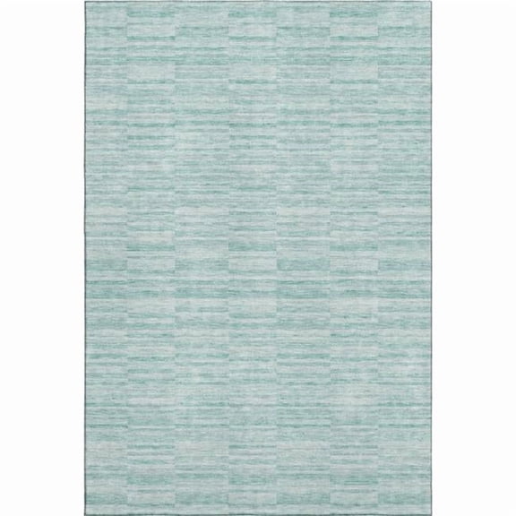 HomeRoots 666362 10 x 14 ft. Turquoise Gray & Ivory Striped Washable Machine Made Rectangle Area Rug with UV Protection