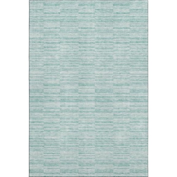 HomeRoots 666358 5 x 8 ft. Turquoise Gray & Ivory Striped Washable Machine Made Rectangle Area Rug with UV Protection