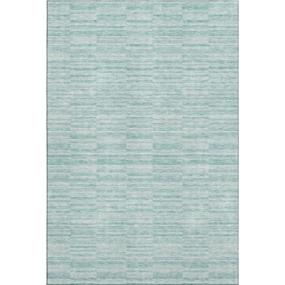 HomeRoots 666360 8 x 10 ft. Turquoise Gray & Ivory Striped Washable Machine Made Rectangle Area Rug with UV Protection