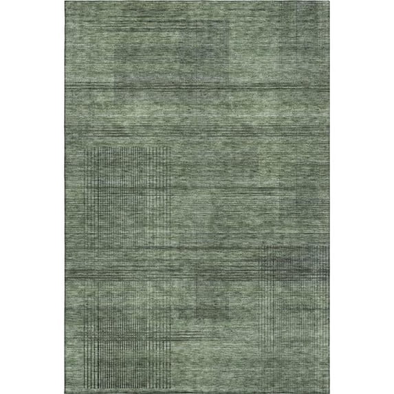 HomeRoots 666484 5 x 8 ft. Olive Green & Gray Striped Transitional Washable Machine Made Rectangle Area Rug with UV Protection