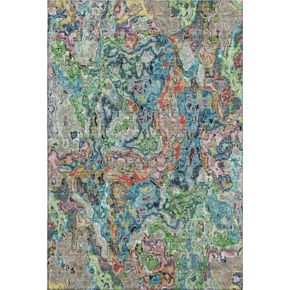 HomeRoots 666790 3 x 5 ft. Blue, Orange & Green Abstract Washable Machine Made Rectangle Area Rug with UV Protection