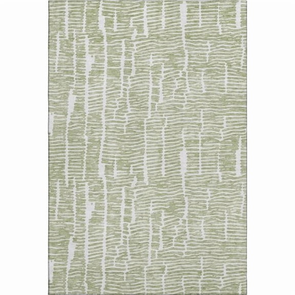HomeRoots 666832 5 x 8 ft. Artichoke Green & Ivory Vermicular Washable Machine Made Rectangle Area Rug with UV Protection