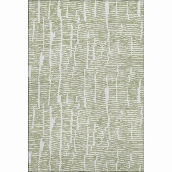 HomeRoots 666835 9 x 12 ft. Artichoke Green & Ivory Vermicular Washable Machine Made Rectangle Area Rug with UV Protection