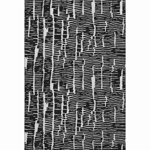 HomeRoots 666840 8 x 10 ft. Black & Ivory Vermicular Washable Machine Made Rectangle Area Rug with UV Protection