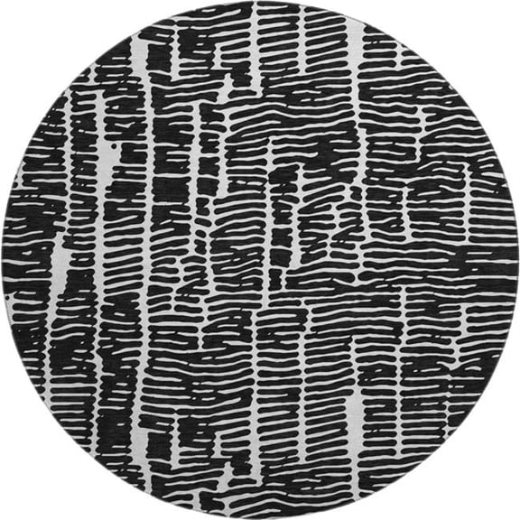 HomeRoots 666839 8 ft. Black & Ivory Vermicular Washable Round Area Rug with UV Protection