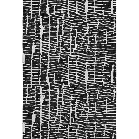 HomeRoots 666841 9 x 12 ft. Black & Ivory Vermicular Washable Machine Made Rectangle Area Rug with UV Protection