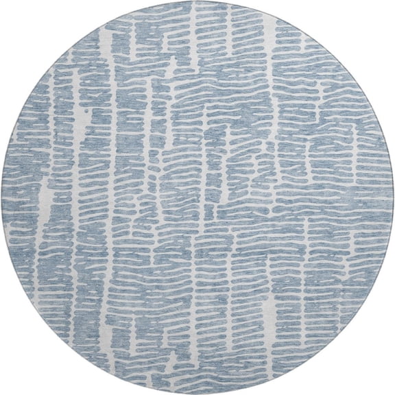 HomeRoots 666845 8 ft. Blue & Ivory Vermicular Washable Round Area Rug with UV Protection