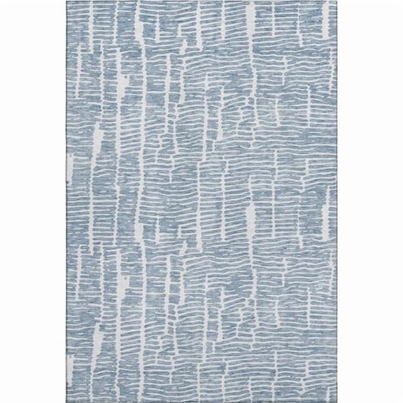 HomeRoots 666847 9 x 12 ft. Blue & Ivory Vermicular Washable Machine Made Rectangle Area Rug with UV Protection