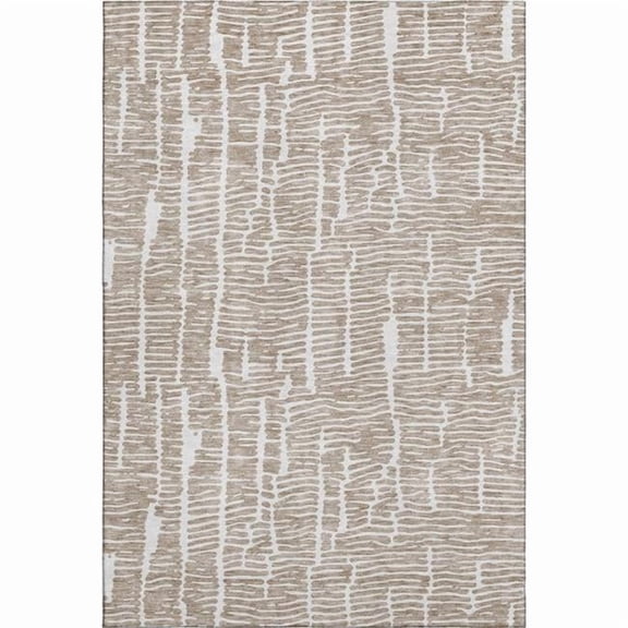 HomeRoots 666852 8 x 10 ft. Brown & Ivory Vermicular Washable Machine Made Rectangle Area Rug with UV Protection