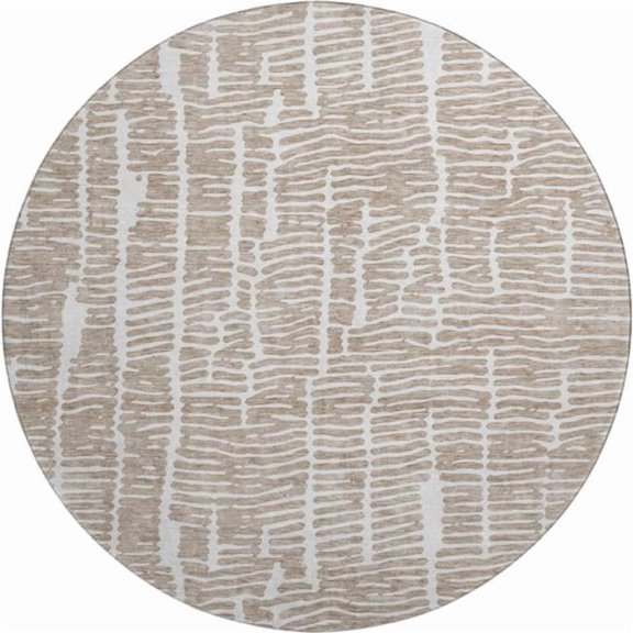 HomeRoots 666851 8 ft. Brown & Ivory Vermicular Washable Round Area Rug with UV Protection