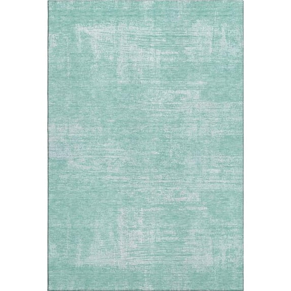 HomeRoots 667146 5 x 8 ft. Turquoise & Ivory Abstract Washable Machine Made Rectangle Area Rug with UV Protection