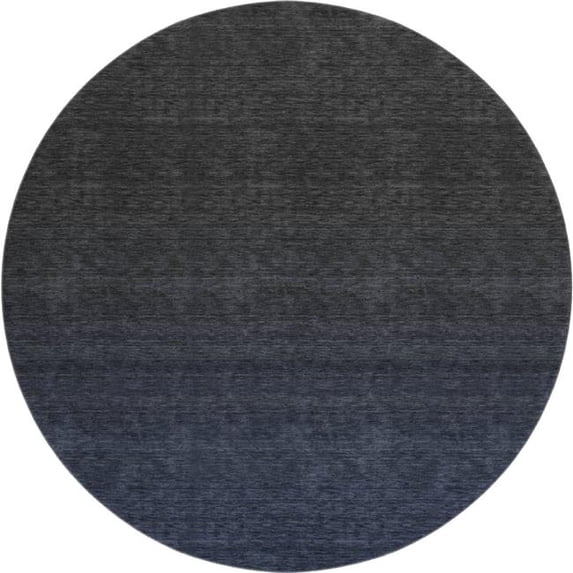 HomeRoots 667327 8 ft. Navy Blue & Charcoal Ombre Washable Round Area Rug with UV Protection