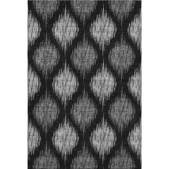 HomeRoots 667451 5 x 8 ft. Black & Ivory Ikat Transitional Washable Machine Made Rectangle Area Rug with UV Protection