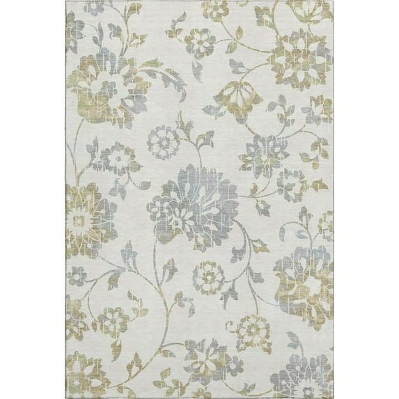 HomeRoots 667919 8 x 10 ft. Ivory Gray & Gold Floral Washable Machine Made Rectangle Area Rug with UV Protection