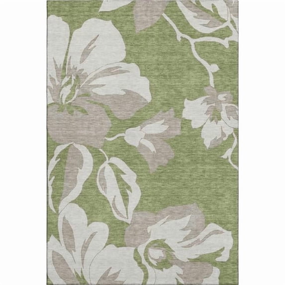 HomeRoots 668003 8 x 10 ft. Olive Green & Gray Floral Transitional Washable Machine Made Rectangle Area Rug with UV Protection