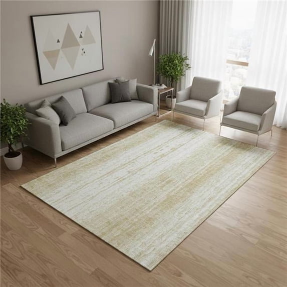 HomeRoots 668321 5 x 8 ft. Gold & Ivory Striped Transitional Washable Machine Made Rectangle Area Rug with UV Protection