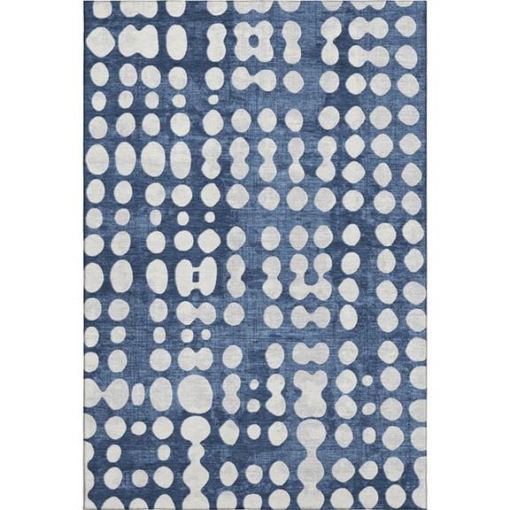 HomeRoots 669128 5 x 8 ft. Navy Blue & Ivory Polka Dot Transitional Washable Machine Made Rectangle Area Rug with UV Protection