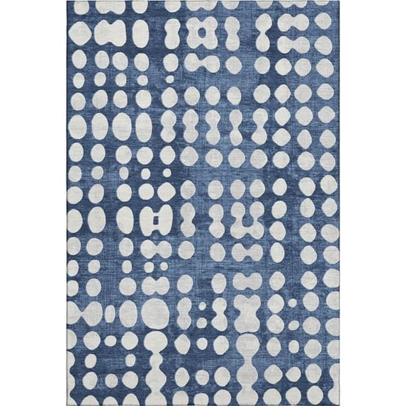HomeRoots 669130 8 x 10 ft. Navy Blue & Ivory Polka Dot Transitional Washable Machine Made Rectangle Area Rug with UV Protection