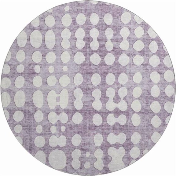 HomeRoots 669135 8 ft. Purple & Ivory Polka Dot Washable Round Area Rug with UV Protection