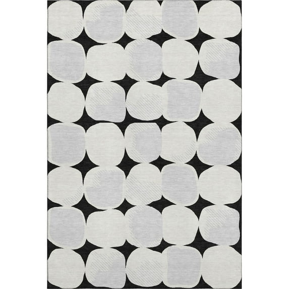 HomeRoots 669164 5 x 8 ft. Black & Ivory Abstract Geometric Transitional Washable Machine Made Rectangle Area Rug with UV Protection