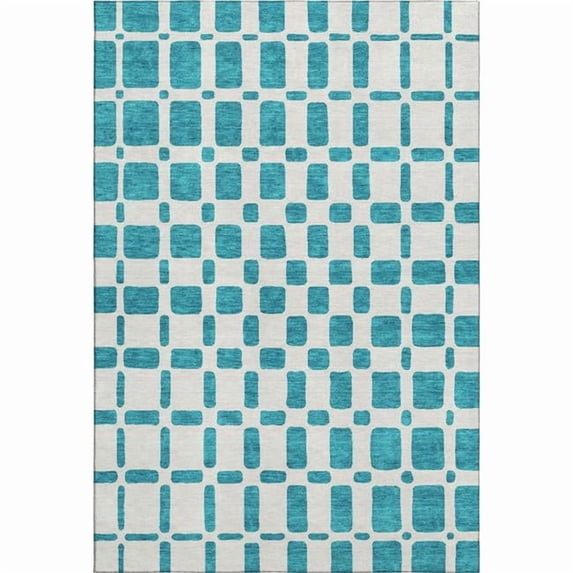 HomeRoots 669322 8 x 10 ft. Teal & Ivory Geometric Transitional Washable Machine Made Rectangle Area Rug with UV Protection
