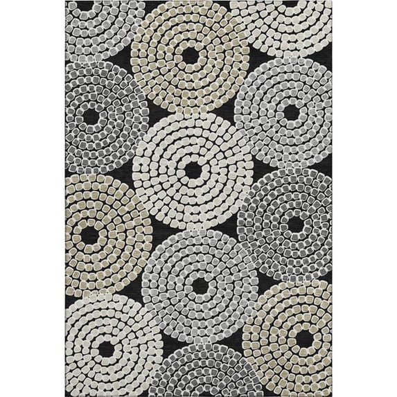 HomeRoots 670103 8 x 10 ft. Black Beige & Ivory Geometric Transitional Washable Machine Made Rectangle Area Rug with UV Protection