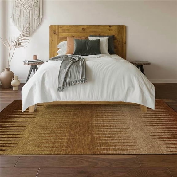 HomeRoots 670410 9 x 12 ft. Rust Copper & Beige Striped Washable Machine Made Rectangle Area Rug with UV Protection