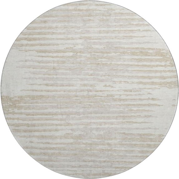 HomeRoots 670564 8 ft. Ivory & Beige Striped Transitional Washable Round Area Rug with UV Protection