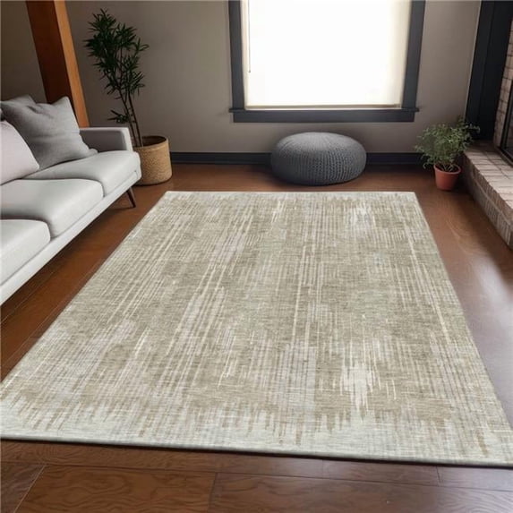 HomeRoots 670992 8 x 10 ft. Beige & Taupe Striped Transitional Washable Machine Made Rectangle Area Rug with UV Protection