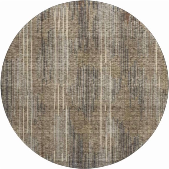 HomeRoots 671039 8 ft. Taupe & Beige Striped Transitional Washable Round Area Rug with UV Protection