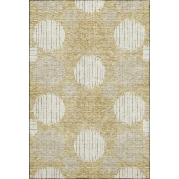 HomeRoots 671530 5 x 8 ft. Gold & Ivory Geometric Transitional Washable Machine Made Rectangle Area Rug with UV Protection