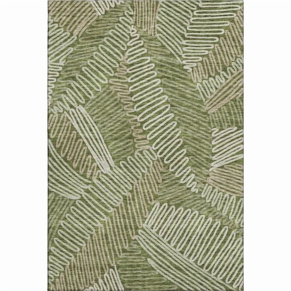 HomeRoots 671914 5 x 8 ft. Olive Green, Ivory & Beige Floral Washable Machine Made Rectangle Area Rug with UV Protection