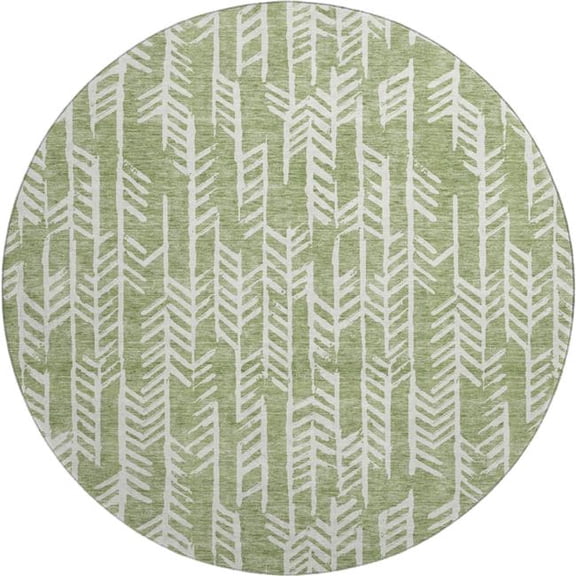 HomeRoots 672053 8 ft. Green & Ivory Tribal Washable Round Area Rug with UV Protection