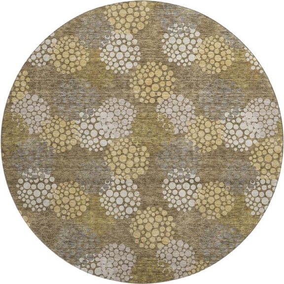 HomeRoots 672167 8 ft. Brown Taupe & Beige Polka Dot Washable Round Area Rug with UV Protection