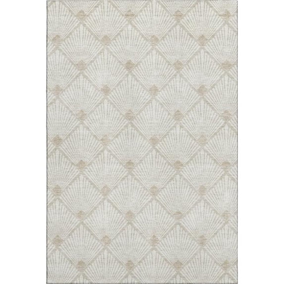 HomeRoots 672693 8 x 10 ft. Ivory & Beige Abstract Geometric Transitional Washable Machine Made Rectangle Area Rug with UV Protection