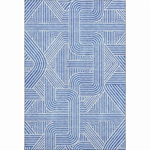 HomeRoots 672891 8 x 10 ft. Blue & Ivory Abstract Geometric Transitional Washable Machine Made Rectangle Area Rug with UV Protection