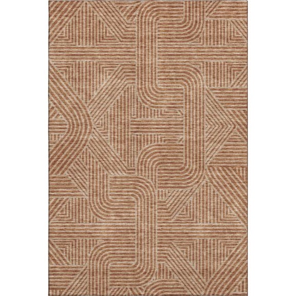 HomeRoots 672943 5 x 8 ft. Terra Cotta & Beige Abstract Geometric Transitional Washable Machine Made Rectangle Area Rug with UV Protection