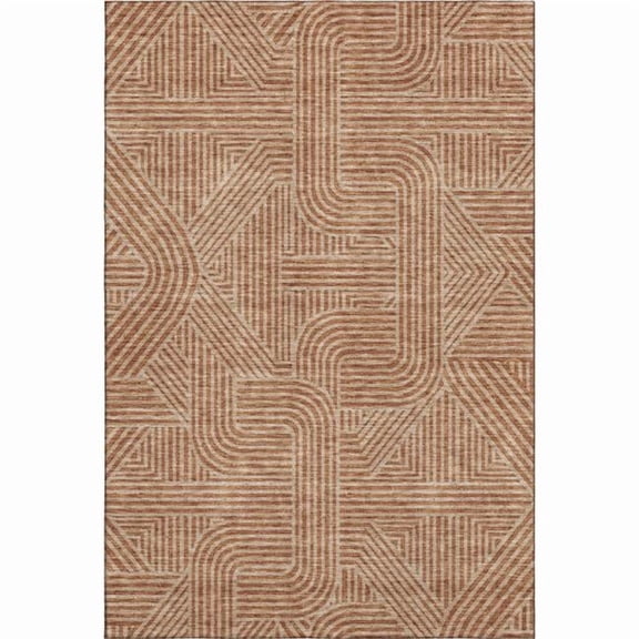 HomeRoots 672943 5 x 8 ft. Terra Cotta & Beige Abstract Geometric Transitional Washable Machine Made Rectangle Area Rug with UV Protection