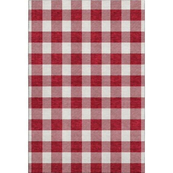 HomeRoots 673407 5 x 8 ft. Red & Ivory Plaid Washable Machine Made Rectangle Area Rug with UV Protection