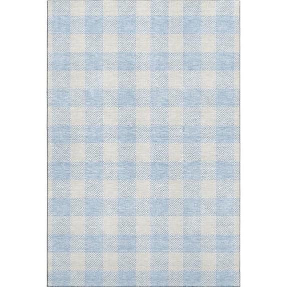 HomeRoots 673417 10 x 14 ft. Sky Blue & Ivory Plaid Washable Machine Made Rectangle Area Rug with UV Protection