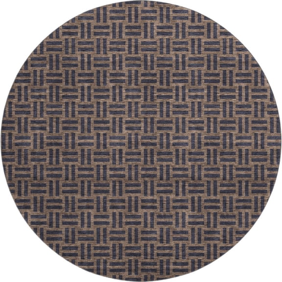 HomeRoots 673522 8 ft. Chocolate & Gray Abstract Geometric Washable Round Area Rug with UV Protection