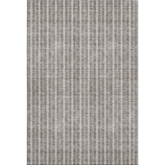 HomeRoots 673887 5 x 8 ft. Taupe & Ivory Striped Transitional Washable Machine Made Rectangle Area Rug with UV Protection